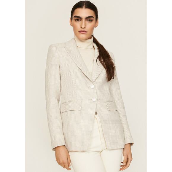 Veronica Beard Mathi Dickey Jacket Plaid Blazer Ivory Cream Button Front Sz 0‎ - Picture 1 of 14